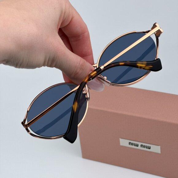 Miu Miu MU52YS ZVF1V1 BRAND NEW Sunglasses Pink Gold Dark Blue Oval Unisex main image 11